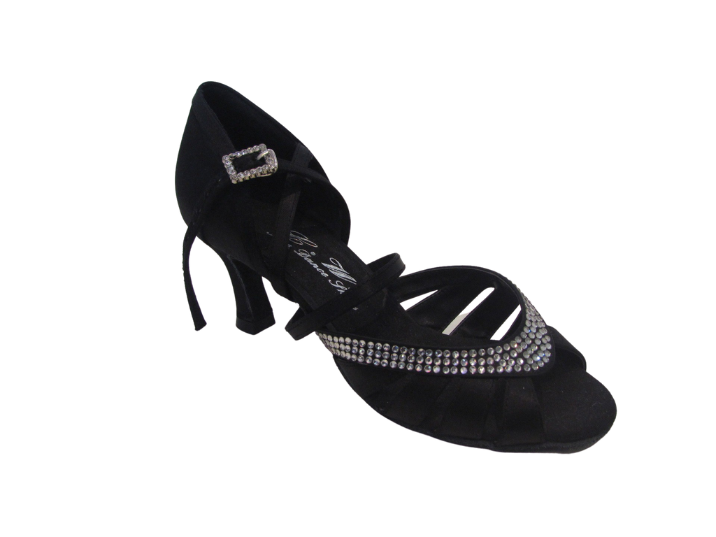 Women's Black Satin with Crystals Salsa/Latin Shoes - 279-27