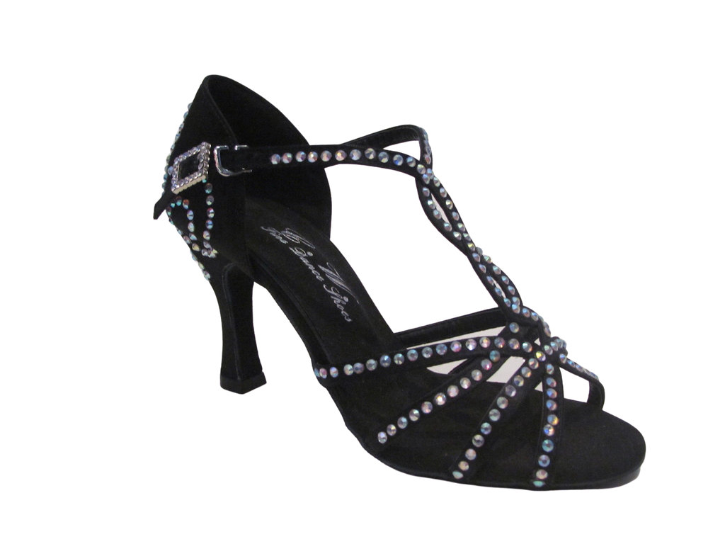 Women's Black Satin with Crystals Salsa/Latin Shoes - 283-26