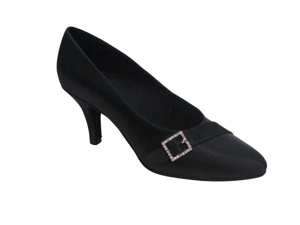 Women's Black Satin with Diamond Buckle Ballroom Shoes - 5019-15