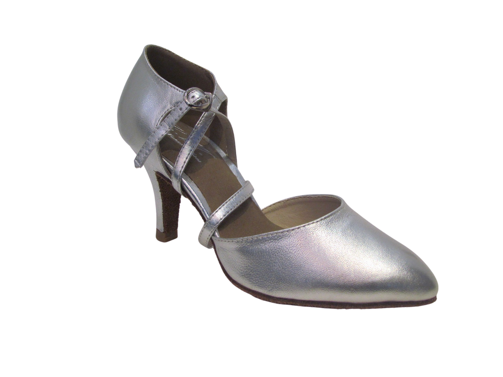 Women's Silver Leather Ballroom/Practice Shoes - 6017-42