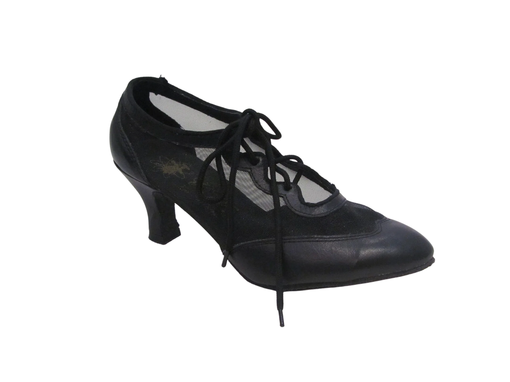 Women's Black Leather with Mesh Ballroom/Practice Shoes - 682307