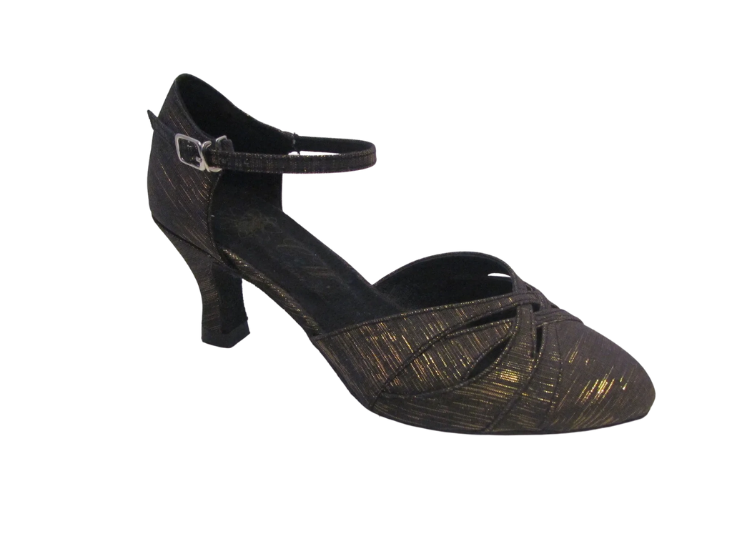 Women's Black and Gold Satin Ballroom Shoes - 683008
