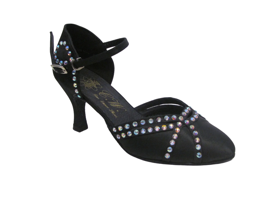 Women's Black Satin with Crystals Ballroom Shoes - 685403