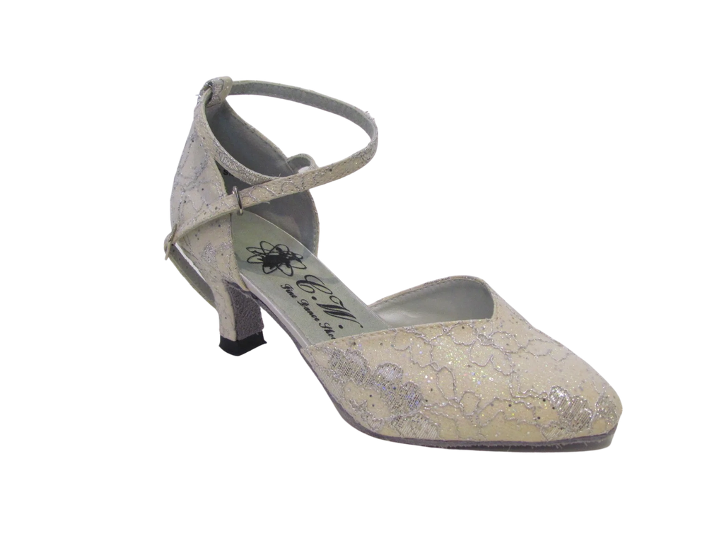 Women's White Satin with Glitter Ballroom Shoes - 685604