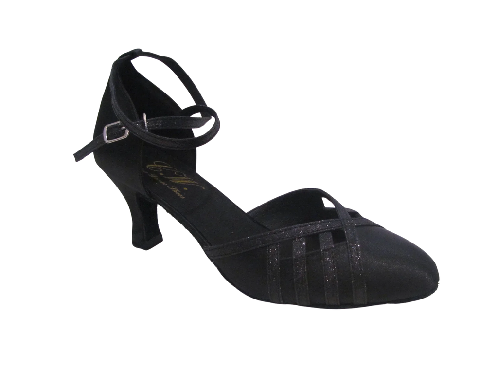 Women's Black Satin with Glitter Salsa/Latin Shoes - 685702