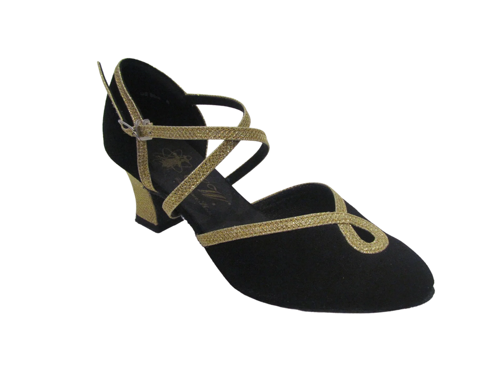 Women's Black Velvet with Gold Trim Ballroom Shoes - 685901