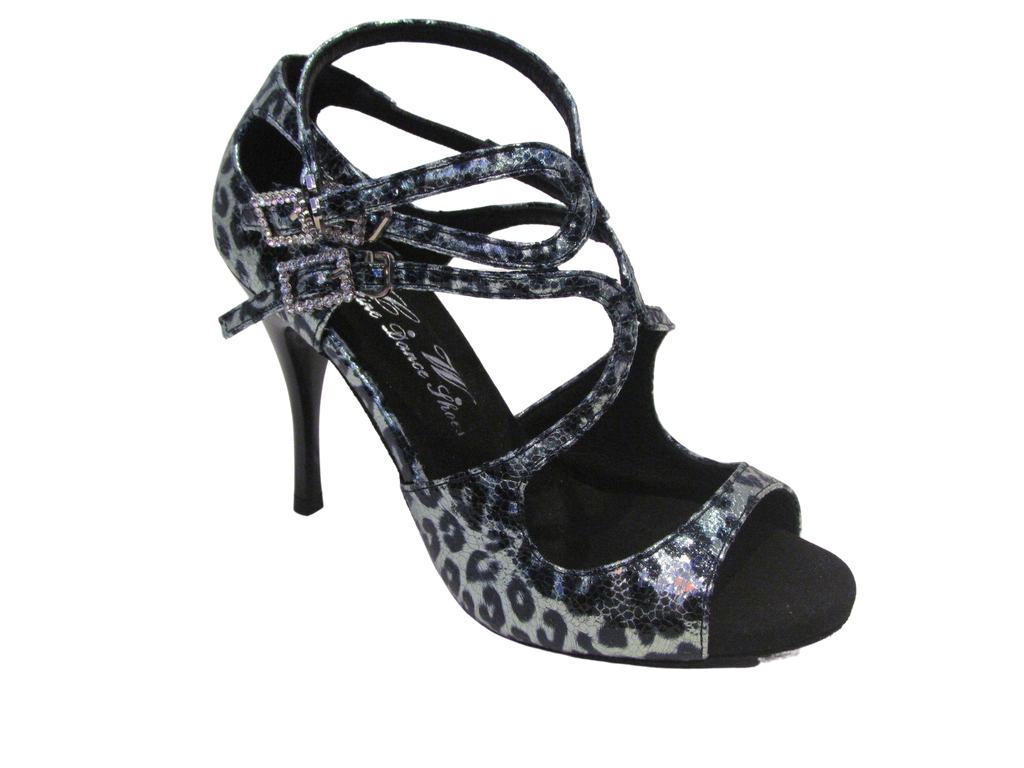 Women's Leopard/Black/Blue/Gray Satin Salsa/Latin Shoes - 706-28