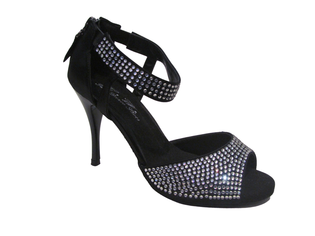 Women's Black Satin with Crystals Salsa/Latin Shoes - 719-13/719-28