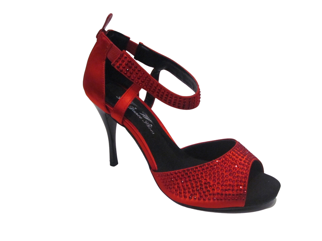 Women's Red Satin with Crystals Salsa/Latin Shoes - 719-28