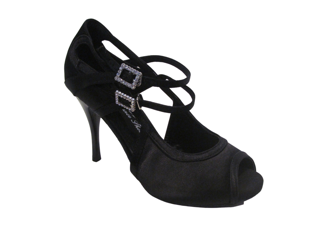 Women's Black Satin Salsa/Latin Shoes - 722- 28