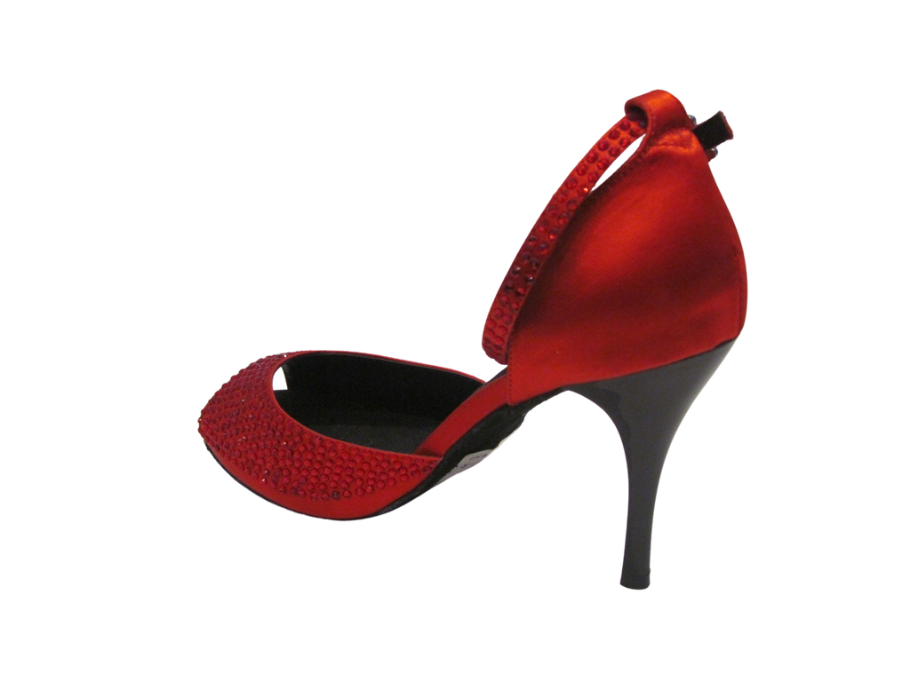 Women's Red  Satin with Red Crystals Salsa/Latin Shoes - 725-28