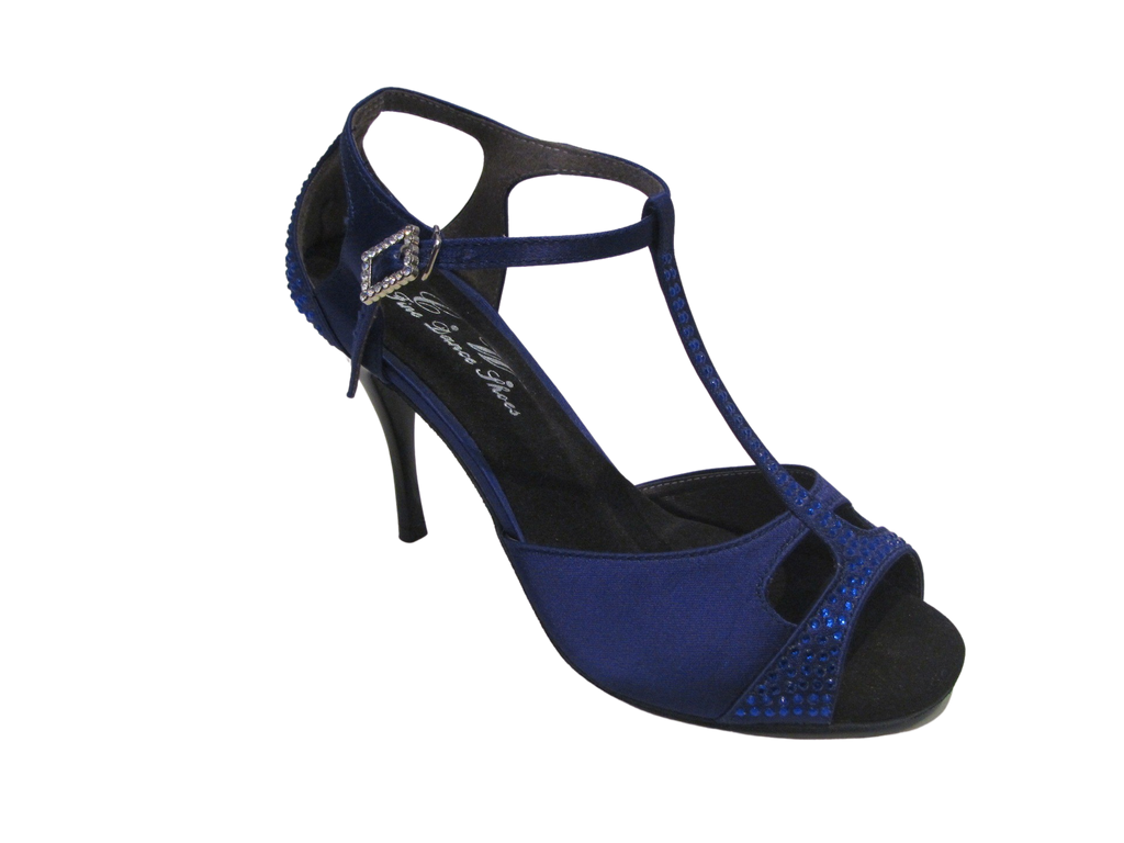 Women's Blue Satin with Crystals Salsa/Latin Shoes - 736-28