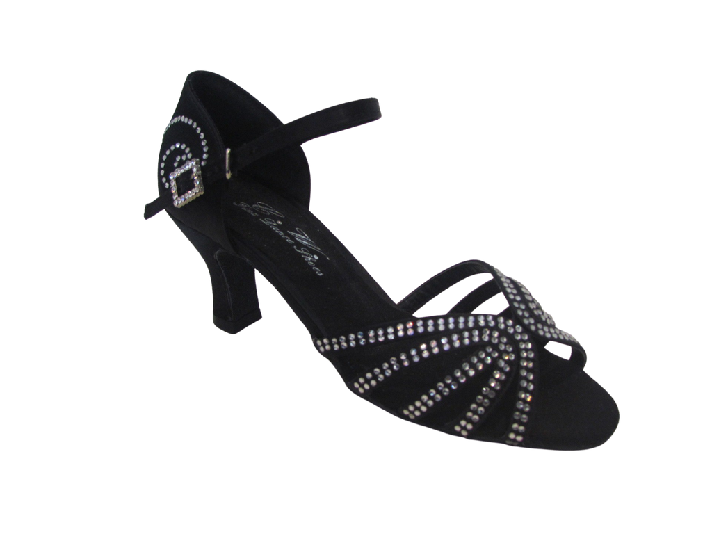 Women's Black Satin with Crystals Salsa/Latin Shoes - 739-13
