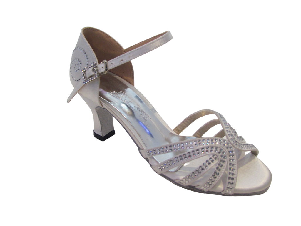 Women's White Satin with Crystals Salsa/Latin Shoes - 739-13