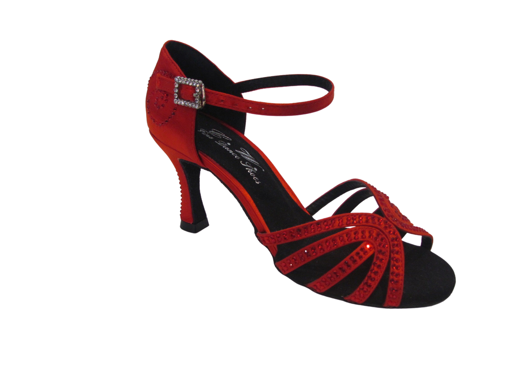 Women's Red Satin with Crystals Salsa Latin Shoes - 739-19