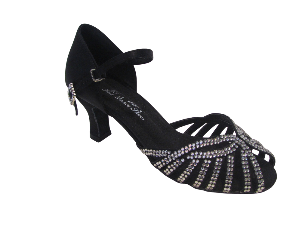 Women's Black Crystal Satin Salsa/Latin Shoes - 742-1/742-13/742-23