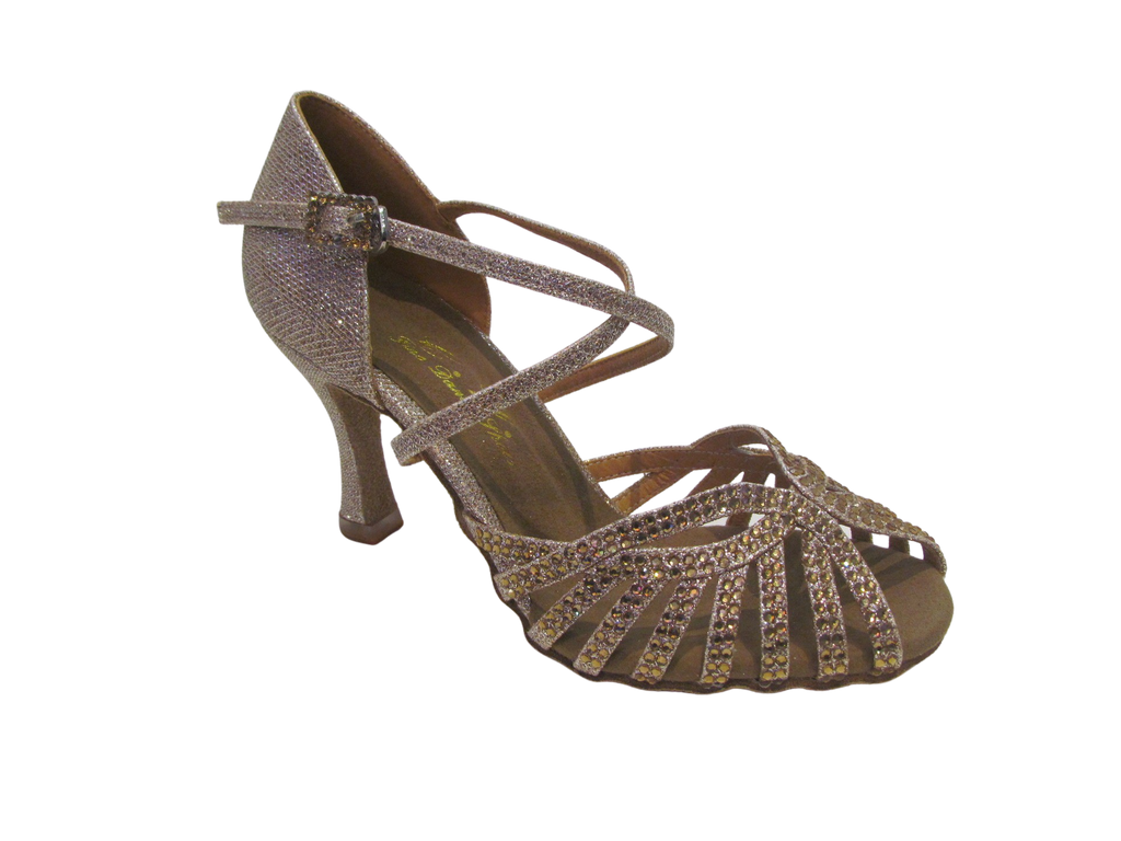Women's Gold Satin with Crystals Salsa/Latin Shoes - 742-19