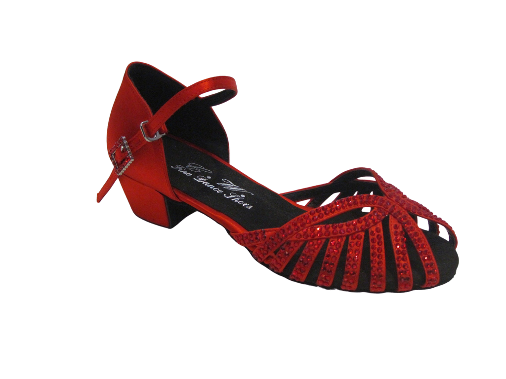 Women's Red Satin with Crystals Salsa/Latin Shoes - 742-1/742-27