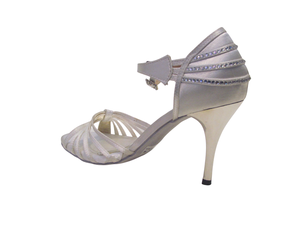 Women's White Satin with Crystals Salsa/Latin Shoes - 743-28
