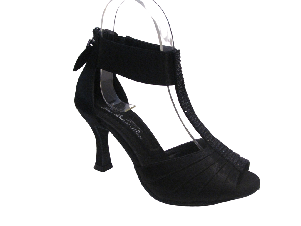 Women's Black Satin with Black Crystals Salsa/Latin Shoes - 827-13/827-19/827-28