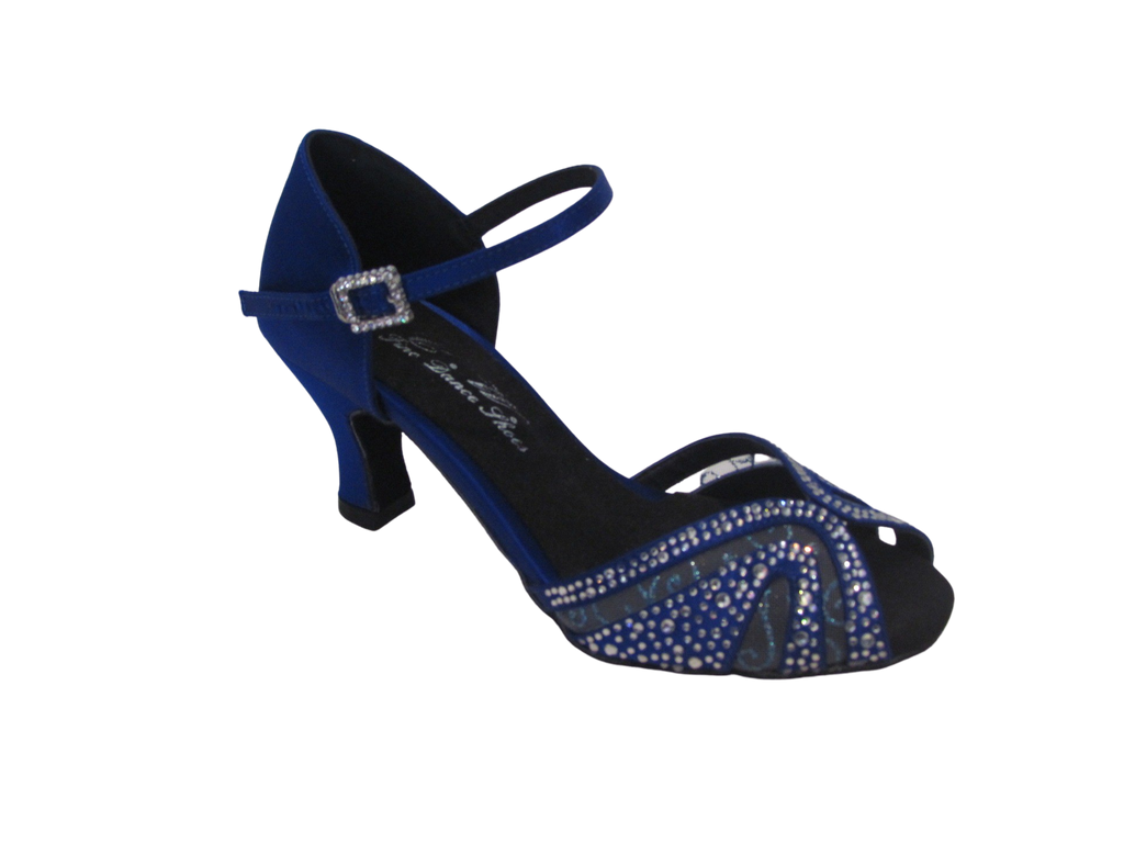 Women's Blue Satin with Crystals Salsa/Latin Shoes - 837-13