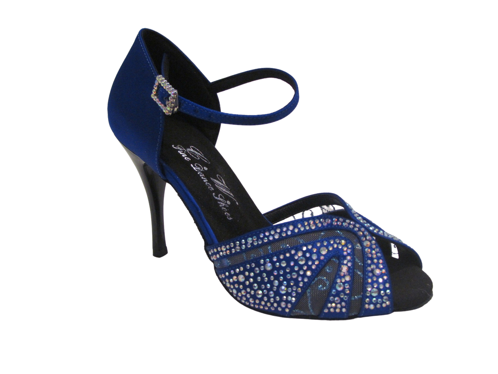 Women's Blue Satin/Silver Glitter with Crystals Salsa/Latin Shoes - 837-28