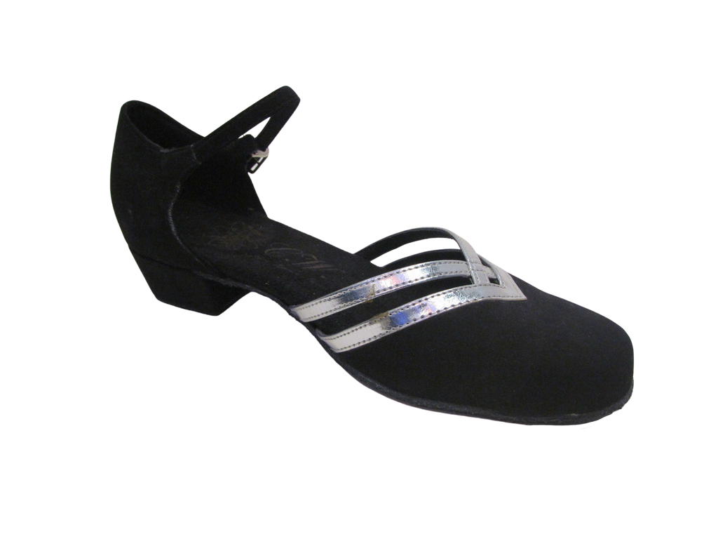 Women's Black and Silver Velvet Ballroom/Practice Shoes - 888102