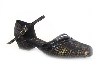 Women's Black and Gold Satin Ballroom/Practice Shoes - 888107