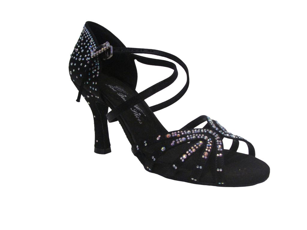 Women's Black Satin with Crystals Salsa/Latin Shoes - 958-23