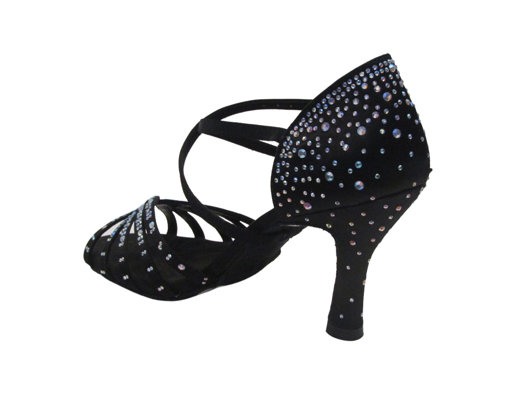 Women's Black Satin with Crystals Salsa/Latin Shoes - 958-23