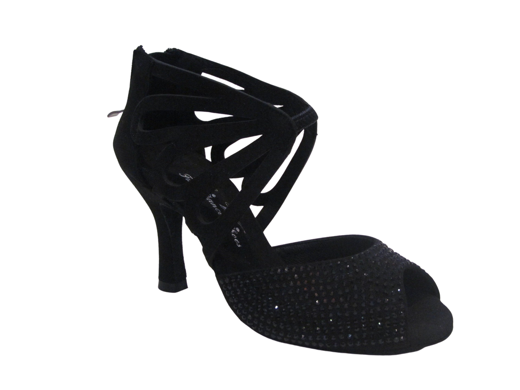 Women's Black Glitter with Black Crystals Salsa/Latin Shoes - 980-23