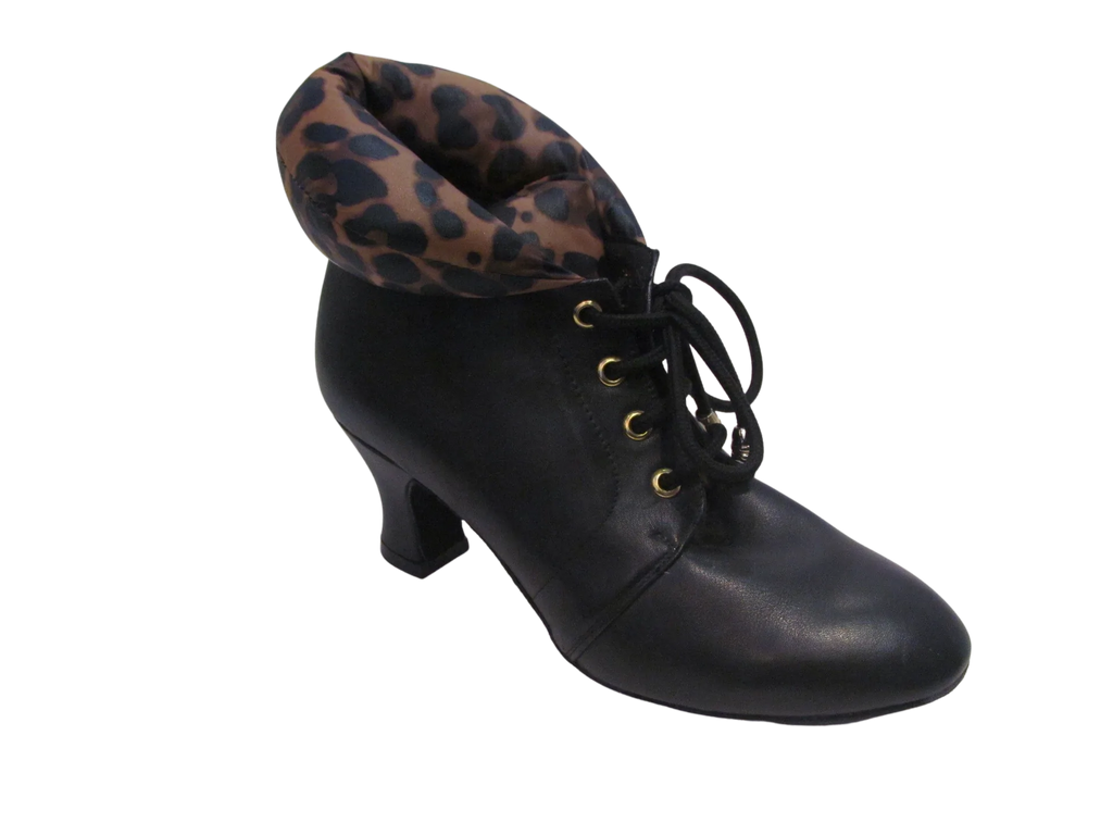 Women's Black Leopard Leather Boots - T85